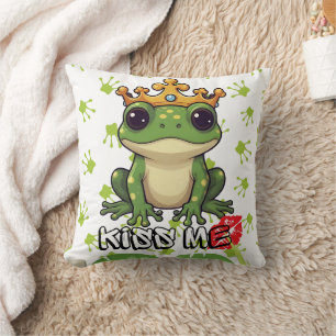 Single Frog Prince, Kiss Me Print Kissen