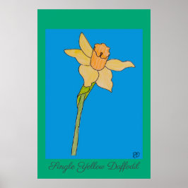 Single Gelb Daffodil Blau & Grün Poster