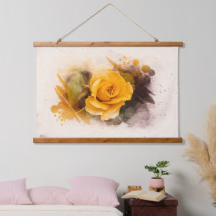 Single Gelb Rose Wandteppich Mit Holzrahmen