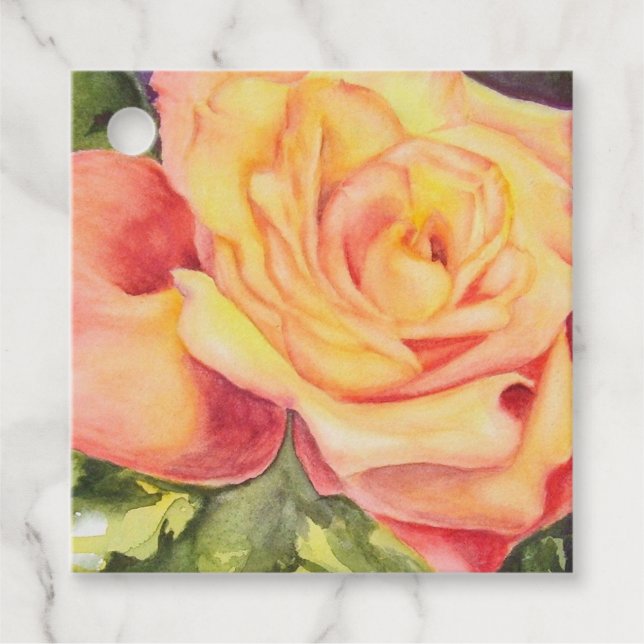 Single Gelbe Pfirsichfarben Rose Blume Geschenkanhänger (Vorderseite)