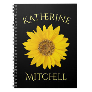 Single Gelbe Sonnenblumen Individuelle Name Schwar Notizblock