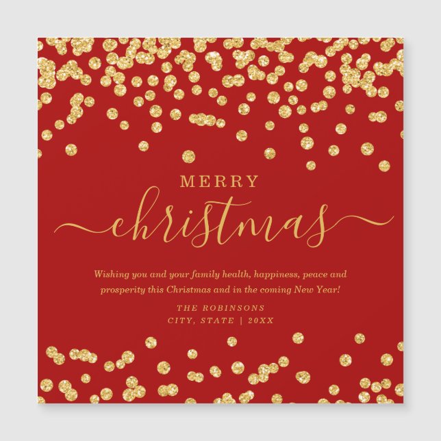Single GOLD Christmas Holidays Glitter Red Magnetkarte (Vorderseite)