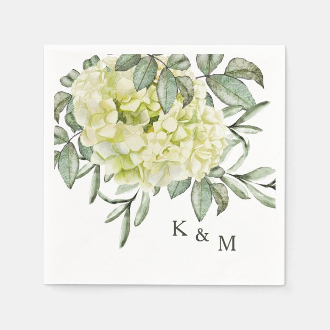 Single Hydrangea Foliage Monogram Cocktail Napkins Serviette (Vorderseite)