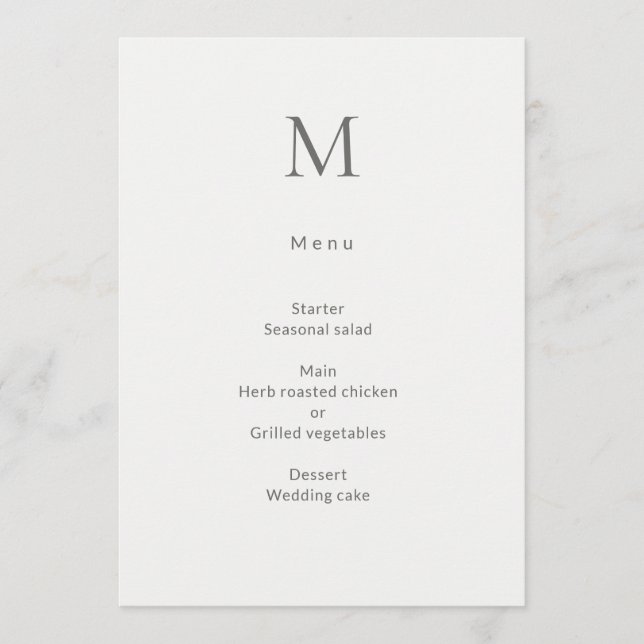 Single Initial Civil Wedding Menu Card Menükarte (Vorderseite)