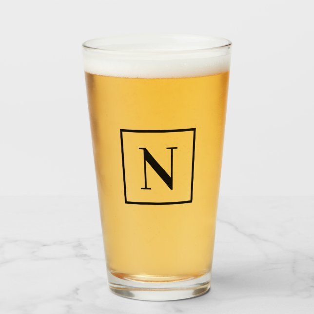 Single Letter Simple Black Square Border Monogram Glas (Vorne (Gefüllt))