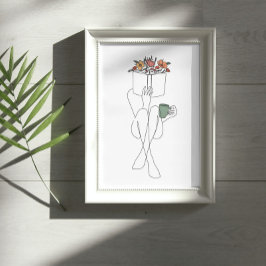 Single Line Art eines Buches Girl Reading Poster
