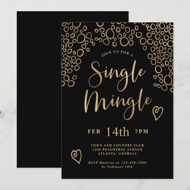 Single Mingle Valentine Party Black and Gold Einladung (Vorne/Hinten)