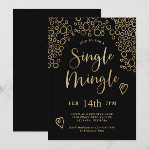 Single Mingle Valentine Party Black and Gold Einladung