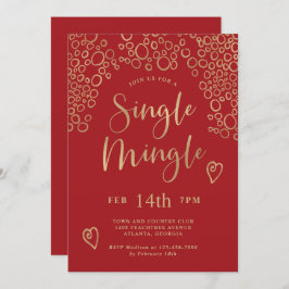Single Mingle Valentine Party Red and Gold Einladung