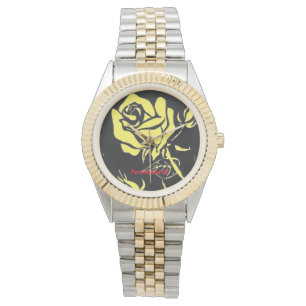 Single mit lebhafter gelber Rose aus einem Holzsch Armbanduhr