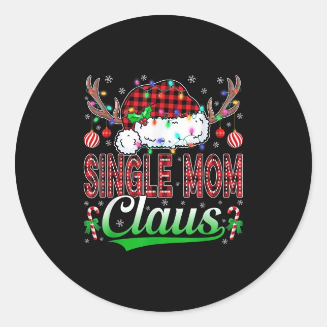 Single Mom Claus Christmas Light Matching Family X Runder Aufkleber (Vorderseite)