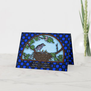 Single Momma Bird Füttre Babys im Nest Karte