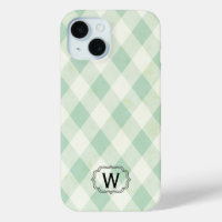Single Monogram Gerahmt auf Mint und Green Gingham