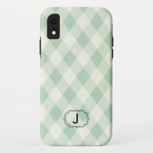 Single Monogram Gerahmt auf Mint und Green Gingham Case-Mate iPhone Hülle