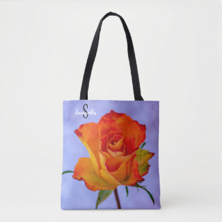 Single Orange and Yellow Rose Tote bag