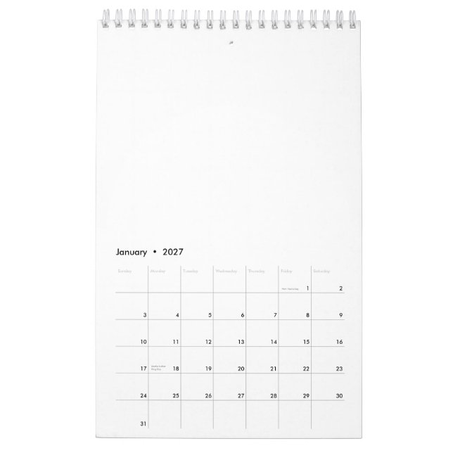 Single Page SmallCalendar, White Kalender (Jan 2027)