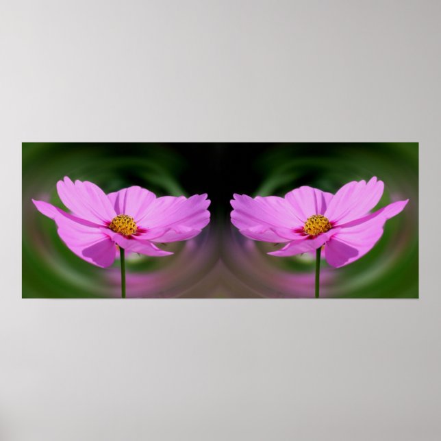 Single Pink Cosmos Blume Mirror Abstrakt Poster (Vorne)