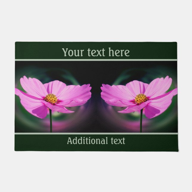 Single Pink Cosmos Wildblume Personalisiert Fußmatte (Vorderseite)