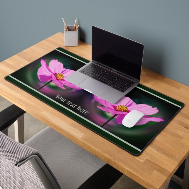 Single Pink Cosmos Wildblume Personalisiert Schreibtischunterlage (Büro 2)
