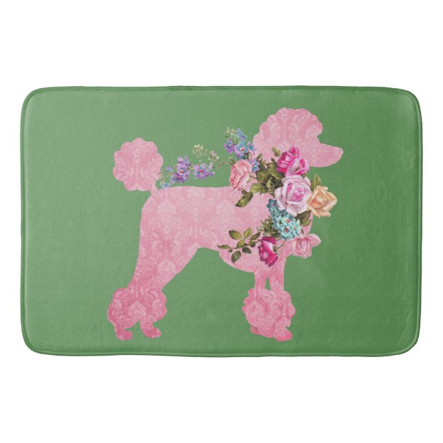 Single Pink French Poodle auf Grün Badematte (Vorderseite)