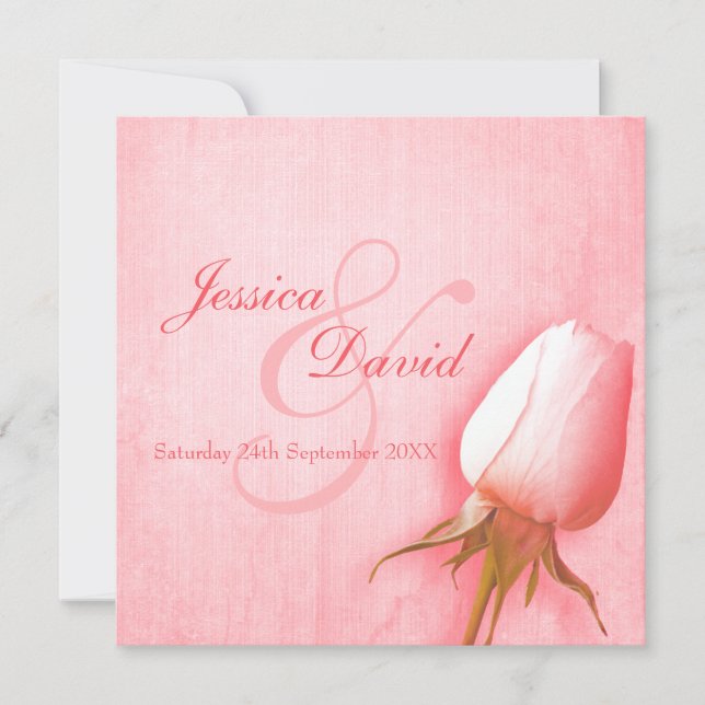 Single pink rose bud wedding square invitation einladung (Vorderseite)