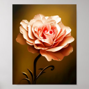 Single pink rose with water spots poster