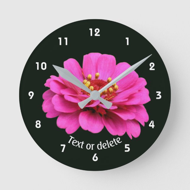 Single Pink Zinnia Flower Personalized Runde Wanduhr (Vorderseite)