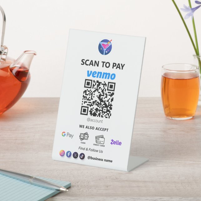 Single QR Code Zahlung | Weißer Scan zu bezahlen Sockelschild (In SItu)