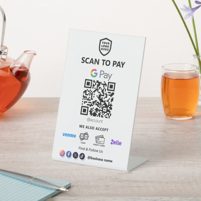 Single QR Code Zahlung | Weißer Scan zu bezahlen Sockelschild (In SItu)