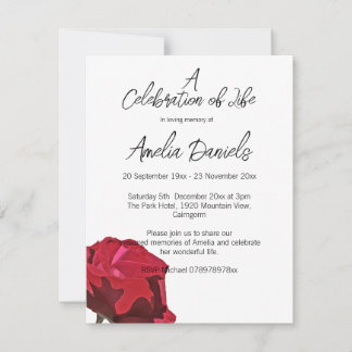 Single Red Rose Celebration of Life  Card Einladung