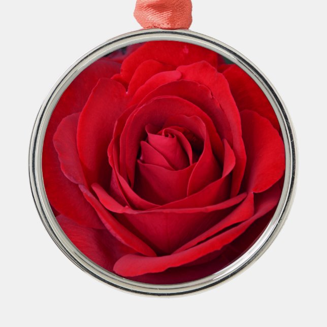 Single Red Rose in full Bloom Ornament Aus Metall (Vorne)