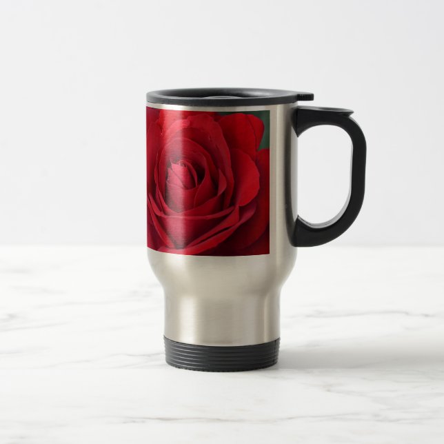 Single Red Rose in full Bloom Reisebecher (Rechts)