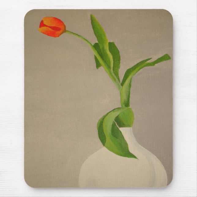 Single Red Tulip in einer weißen Vase Mousepad (Vorne)