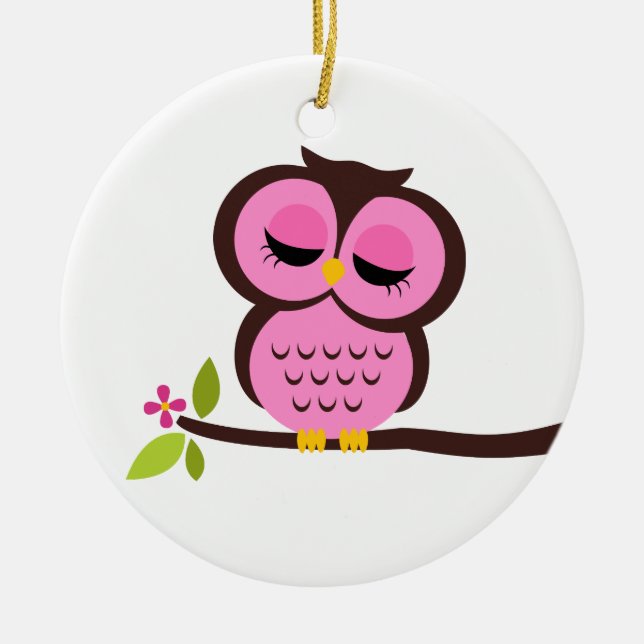 Single-rosa Eule Keramik Ornament (Vorne)
