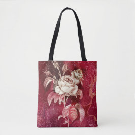 Single Rose on Textured Red Background Tasche