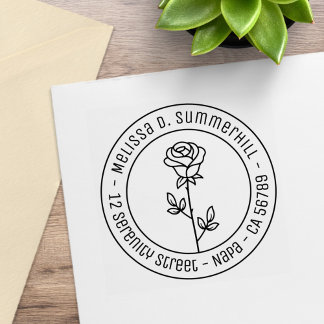 Single Rose Round Address Gummistempel
