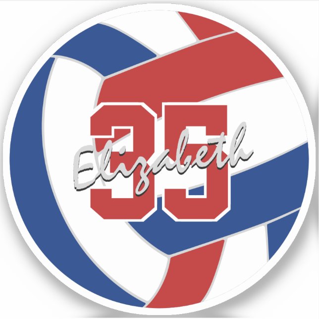 Single Rot-Blau-Volleyball-Aufkleber oder als Mass Aufkleber (Vorderseite)