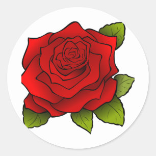 Single Rote Rose auf Weiß Runder Aufkleber