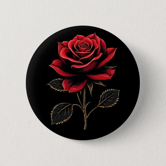 Single Rote Rose Blume Liebe Gartenarbeit Button (Vorderseite)