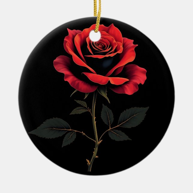 Single Rote Rose Blume Liebe Gartenarbeit Keramik Ornament (Vorne)