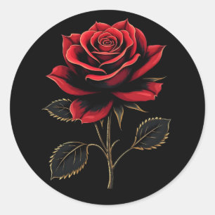 Single Rote Rose Blume Liebe Gartenarbeit Runder Aufkleber