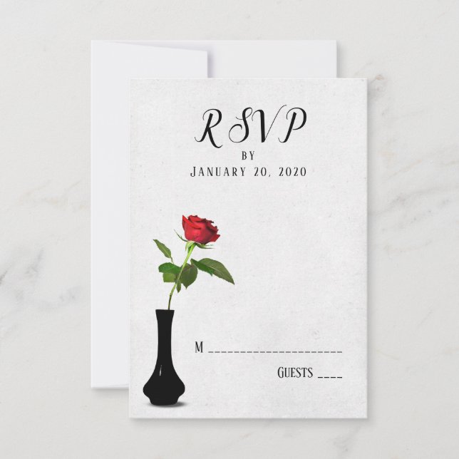 Single rote Rose Hochzeit RSVP in Vase (Vorderseite)