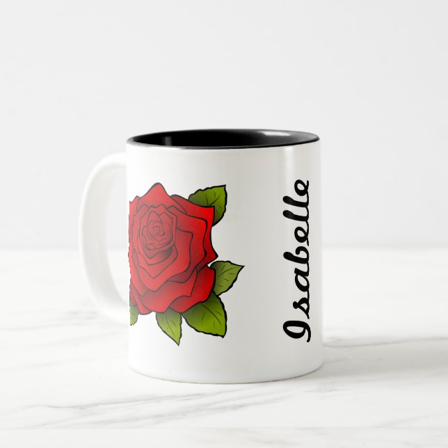Single Rote Rose Kunst Personalisiert Zweifarbige Tasse (Vorderseite Links)