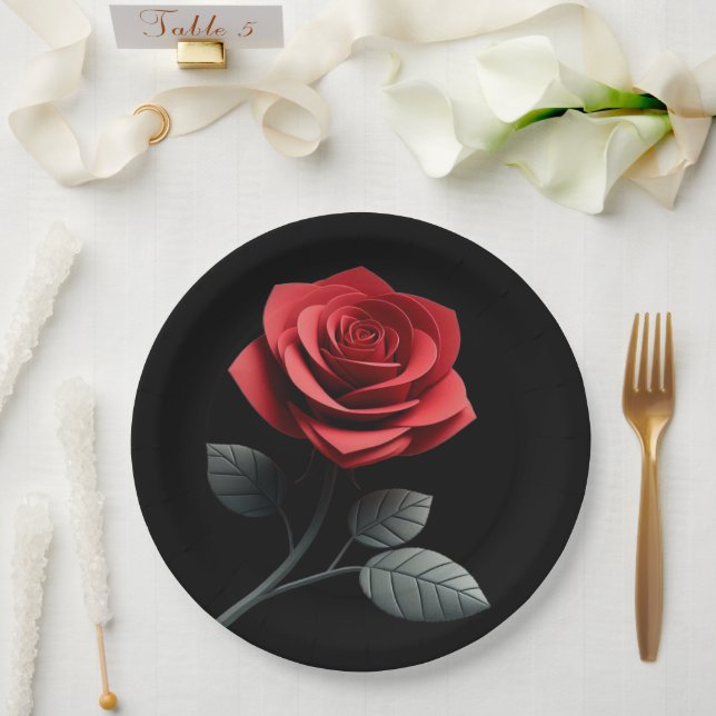 Single Rote Rose- Pappteller (Hochzeit)