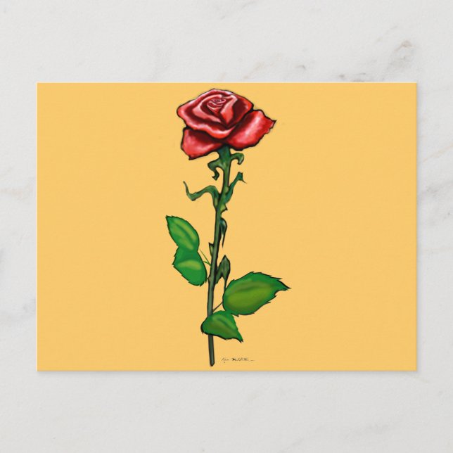Single Rote Rose Postkarte (Vorderseite)