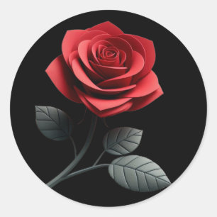 Single Rote Rose- Runder Aufkleber