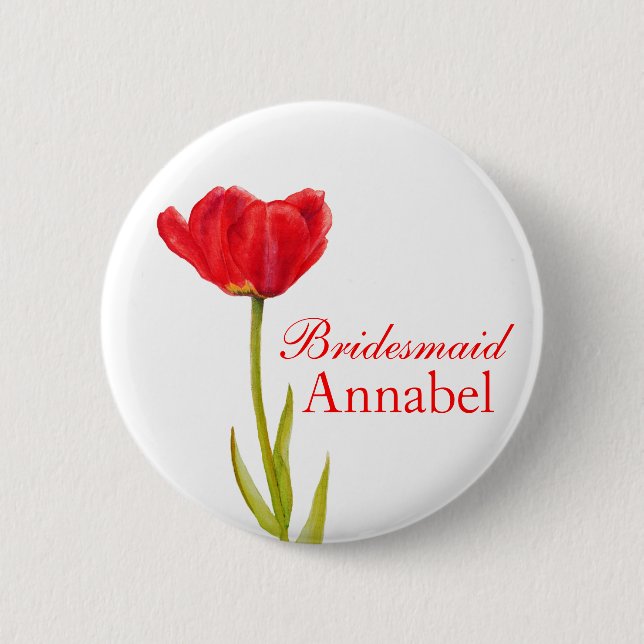 Single Rote Tulpe Braut Hochzeitsfeier Button / Sc (Vorderseite)