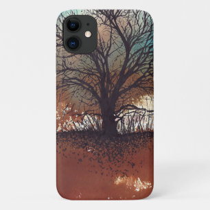 Single Schwarzer Baum auf Aquarellgrund Case-Mate iPhone Hülle