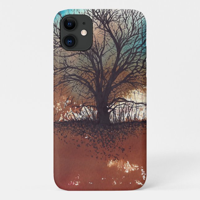 Single Schwarzer Baum auf Aquarellgrund Case-Mate iPhone Hülle (Rückseite)