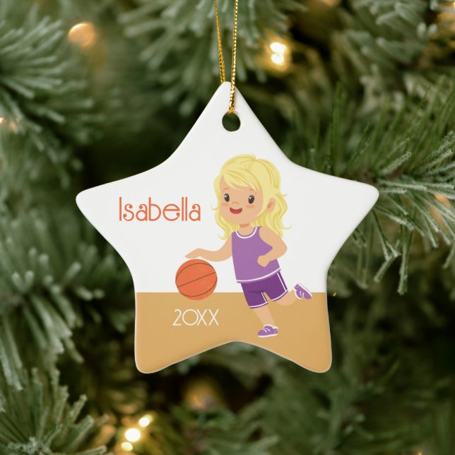 Single Side Blonde Girl Basketball Keramik Ornament (Baum)